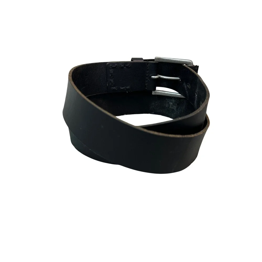 Timberland Mens Genuine Leather Belt Black Silver Buckle Size 36 Casual Rugged